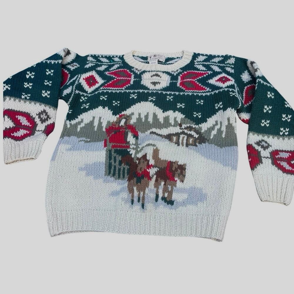 Eddie Bauer Vintage Dog Sled Winter Scene Mens M 100% Wool Excellent Condition